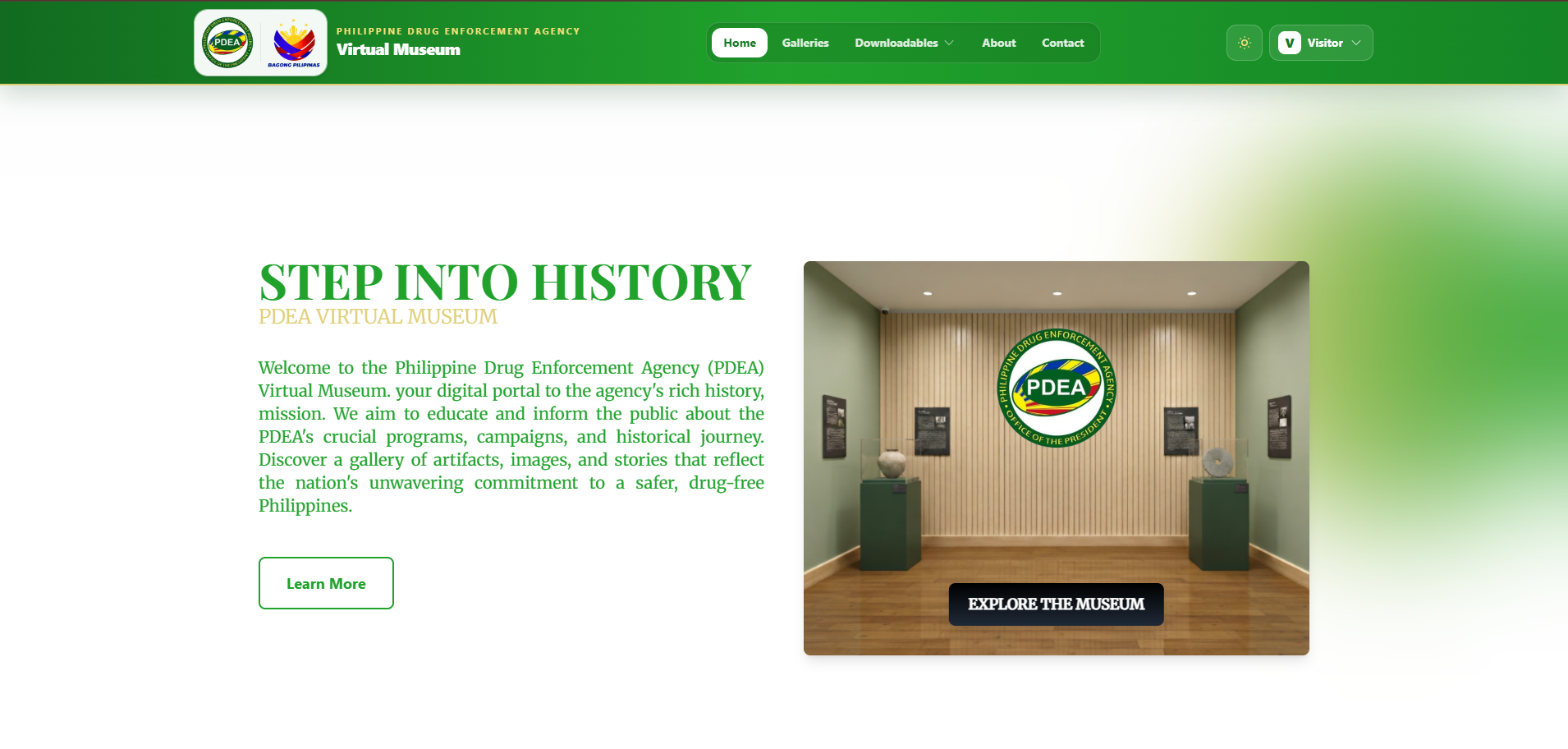 PDEA Virtual Gallery homepage interface design